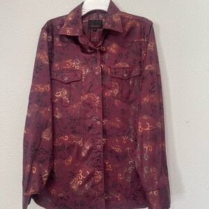 Lamasini  Men's Maroon and Black Casual Button Down Shirt